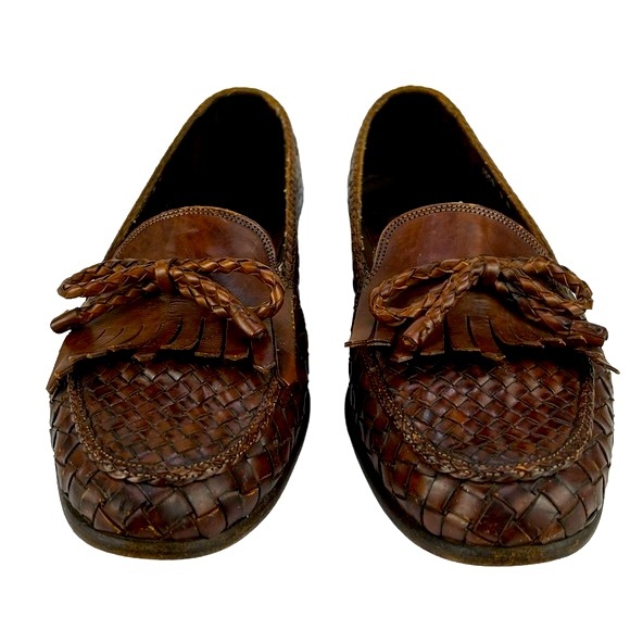 BRAGANO by COLE HAAN Vintage Woven Leather Tassel Penny Loafers Made in ITALY - Picture 4 of 14